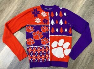 Clemson Tigers Ugly Christmas Sweater Womens Medium Purple Orange